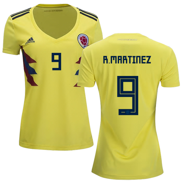 Women's Colombia #9 R.Martinez Home Soccer Country Jersey